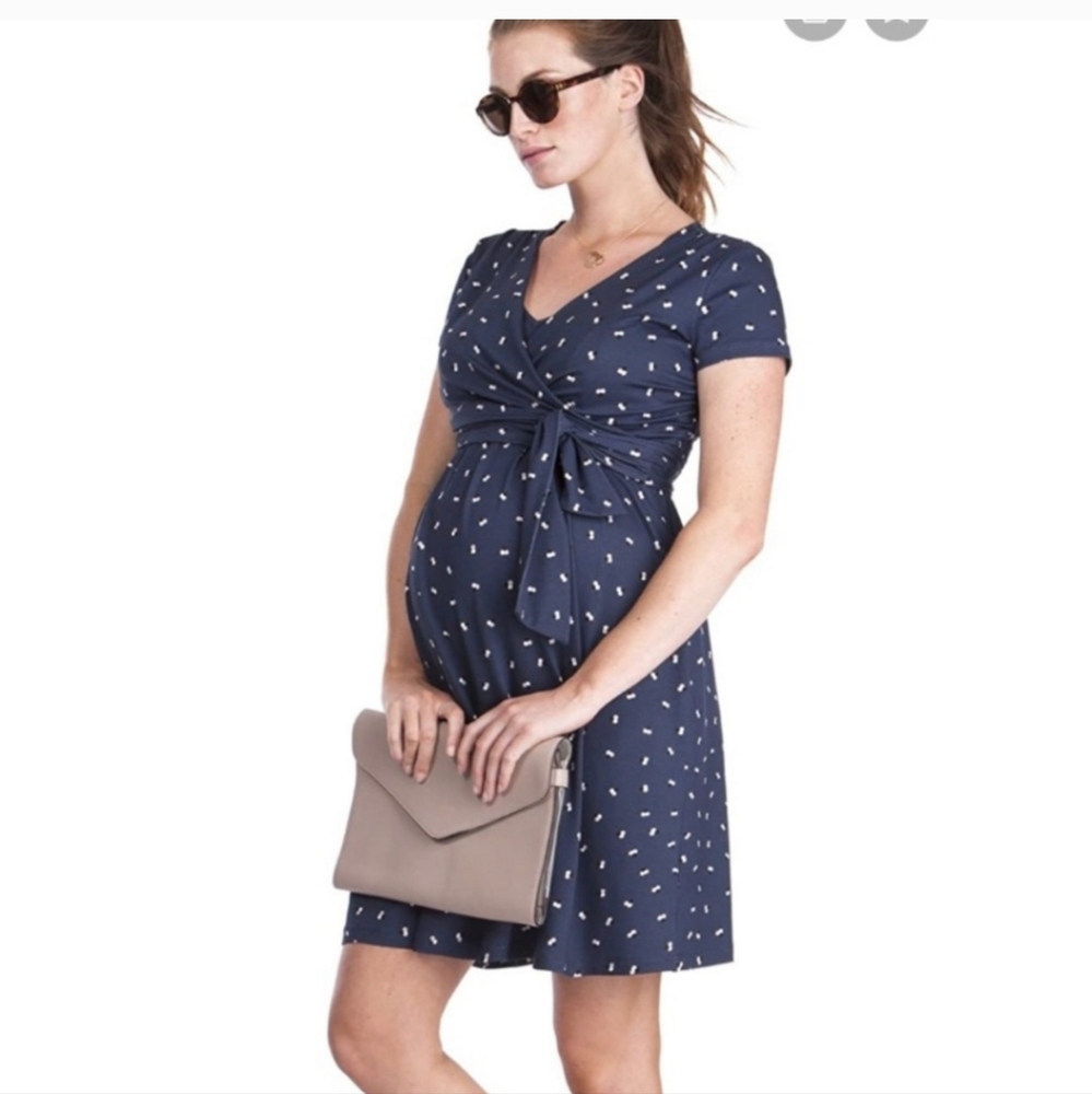 New Navy Blue Seraphine Maternity Wrap Dress. Navy